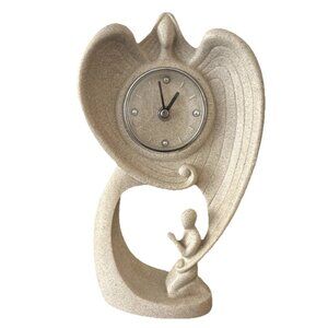 VINTAGE HERCO 11” SCULPTURED Large Angel Watching Over Praying Person & Clock!